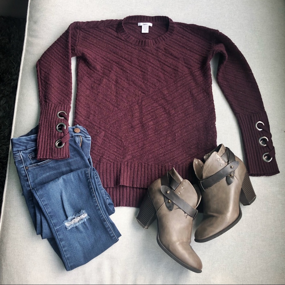 Bar III Plum High-Low Grommet Sweater